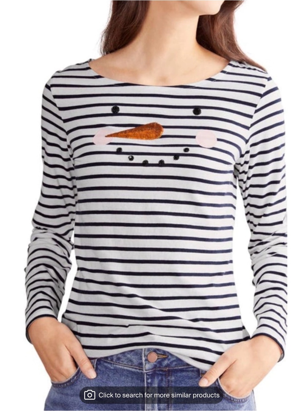 Boden Breton striped sequenced snowman Navy and White long sleeve holiday